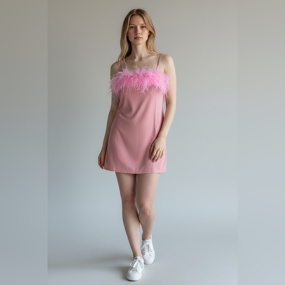 Sugar thrillz baby flirty n thriving marabou dress medium